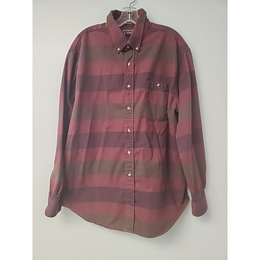 Roundtree & Yorke  Plaid Button Up Shirt Men's XL Long‎ Sleeve Burgundy Plaid